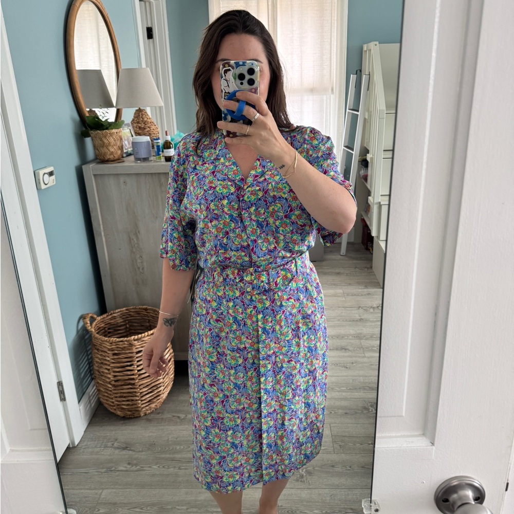 NWT 80s Vintage Argenti Belted Midi Dress in 100% Silk - Picture 8 of 12